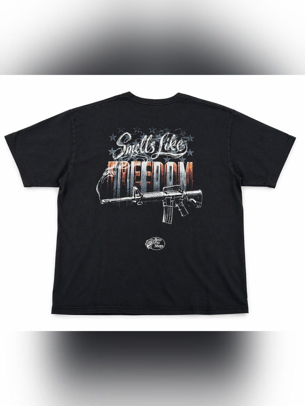 Bass Pro Shops Black T-Shirt Made in USA Men’s 2XL Smells Like Freedom Cotton